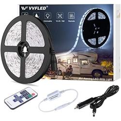 VVFLED RV Awning LED Lights, 16.4ft Waterproof LED Awning Party Lights for DIY RV & Campers, Motorhome Travel Trailer Concession Stands Food Trucks (White, 12V)