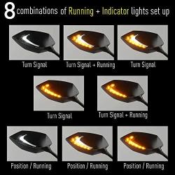 KiWAV Lucifer Motorcycle Rear View Mirrors Black LED Neat Stem with Oi Flash Controller compatible for Scooters