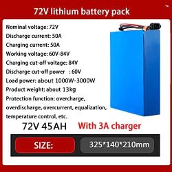 Jieoto 72V E-Bike Lithium Battery Pack 20Ah 30AH 40AH 45AH High Capacity Battery Fit for Replacement of Iron Phosphate Batteries Scooters Motorcycle Trike (with Charger+ BMS)