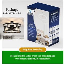 CASENKE Ceiling Fan with Lights Remote Control, Black Industrial Ceiling Fan Low Profile for Bedroom Kitchen Living Room 5 × E26 Base (No Bulbs Included)