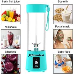 Blendest Portable Blender, USB Travel Juice Cup Personal Travel Blender Baby Food Mixing Machine with Updated 6 Blades with Powerful Motor Speed 18,000 rpm Rechargeable Battery,13.5 OZ (400ml) Mint Blue