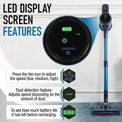 Britech Cordless Lightweight Stick Vacuum Cleaner, 250W Motor for Powerful Suction 30min Runtime, LED Display Screen & Headlights, Great for Carpet Cleaner, Hardwood Floor & Pet Hair (Blue)