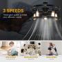 CASENKE Ceiling Fan with Lights Remote Control, Black Industrial Ceiling Fan Low Profile for Bedroom Kitchen Living Room 5 × E26 Base (No Bulbs Included)