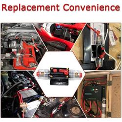 RED WOLF 50A Amp Audio Inline Fuse Circuit Breaker Auto Fuse Holder Inverter Manual Reset 12V-48V DC for Car Marine Trolling Motors Boat ATV Stereo Solar Switch System Overload Protection Waterproof