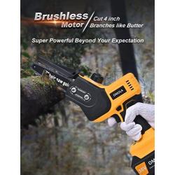 Mini Chainsaw Cordless, 4-Inch Electric Protable Chain Saw with Brushless Motor，Pruning Shears Chainsaw for Tree Branch Wood Cutting