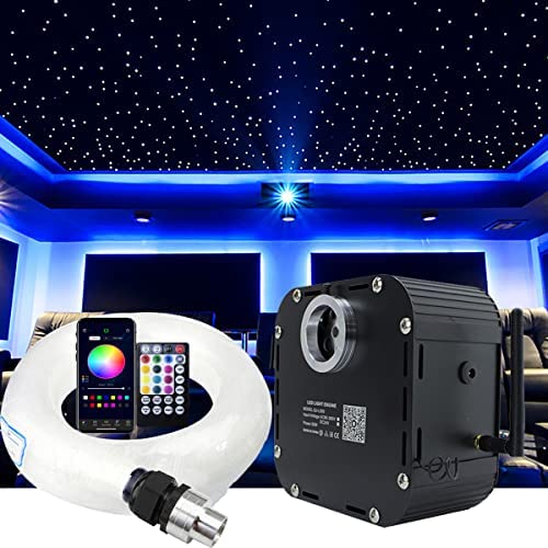 AZIMOM Twinkle 50W RGBW Fiber Optic Star Ceiling Light for Theater 1000pcs 0.03in 16.5ft Fiber Strands Sound Activated Bluetooth/APP Remote Control Home Shop Starlight Headliner Décor