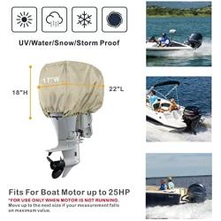 Explore Land Waterproof 600D Heavy Duty Outboard Motor Cover - Full Size Boat Engine Covers Fit for Motor up to 25HP, Tan