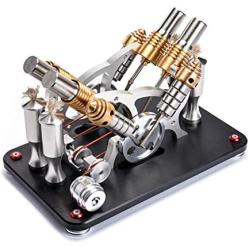 Sunnytech Hot Air Stirling Engine Motor Educational Electricity 4 Cylinders Generator Colorful LED M16-V4-D