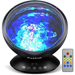 Estink Ocean Wave Projector, Lullaby Night 7 Relax Light Show Projection, Music Player, Auto-Off Timer for Nap-time for Baby Nursery, Adults and Kids Bedroom, Living Room, Black