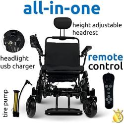 Ultra Lightweight Reclining Electric Power Wheelchair for Adults and Seniors 500W Motor Heavy Duty Mobility Motorized Portable Travel Wheel Chairs 17.5 inch Seat All Terrain Silla de Ruedas