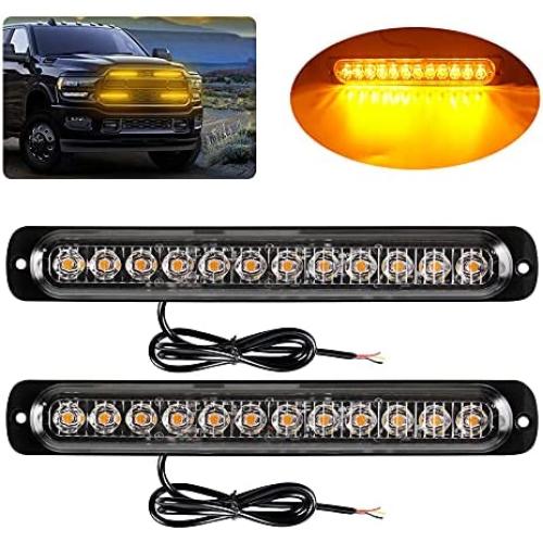 Yifengshun 12-LED Amber Emergency Strobe Light Bar, 18 Flashing Modes Ultra Thin Surface Mount Flashing Grille Light Beacon Hazard Warning Lights for Car Vehicle SUV Truck Pickup ATVs (2pcs)
