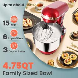 Yoifo 7 Speed Stand Mixer（inclued P Speed）- Peak Power 600W Kitchen Electric Mixer，4.75-QT Tilt-Head Food Mixer with Dough Hook, Whisk, Beater & BPA-Free Dust Cover (Red)
