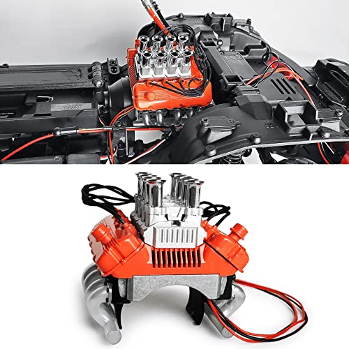 RC-Hub V8 Engine Fans Radiator Motor with Heatsink Cover for 1/10 TRX4 RC Crawler Scale (Orange)