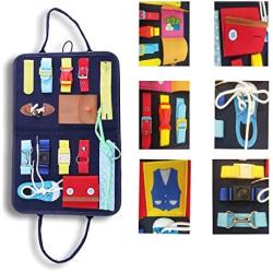 YENJO Toddler Busy Board, Montessori Early Education Activity Toddler Toys for Develops Basic and Fine Motor Skills Learn to Dress and Alphabet Spell Cognition for Airplane or Car Travel