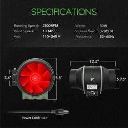 iPower Quiet 6” Inline Duct Fan with Speed Controller - Ventilation Exhaust Fan for Heating Cooling Booster, Grow Tents