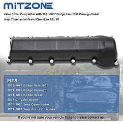 MITZONE Left Side Valve Cover With Gaskte And Bolts Compatible With 2001-2007 Dodge Ram 1500 Durango Dakot Jeep Commander Grand Cherokee 4.7L V8 Replace # 53021829AD 264-928