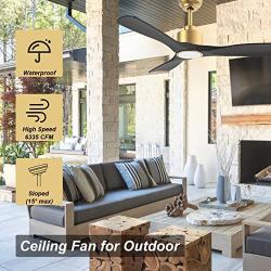 52 Inch Outdoor Indoor Quiet DC Motor Ceiling Fan with Light and Remote Control, Large 3 Blades Smart Ceiling Fan for Living Room Bedroom, Black Gold
