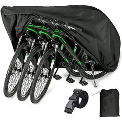 EUGO Bike Cover for 2 or 3 Bikes Outdoor Waterproof Bicycle Motorcycle Covers XL XXL Oxford Fabric Rain Sun UV Dust Wind Proof for Mountain Road Electric Bike (Black-420D-XXL for 3 Bikes)