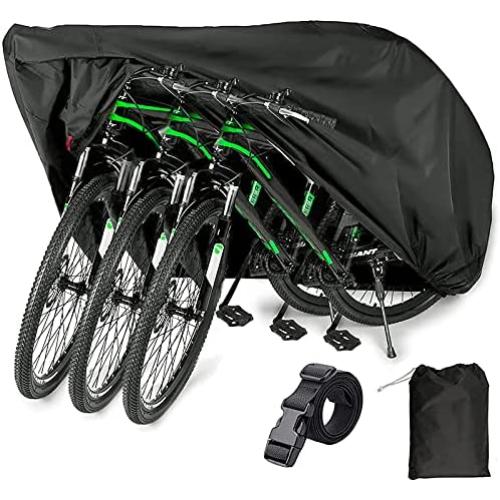 EUGO Bike Cover for 2 or 3 Bikes Outdoor Waterproof Bicycle Motorcycle Covers XL XXL Oxford Fabric Rain Sun UV Dust Wind Proof for Mountain Road Electric Bike (Black-420D-XXL for 3 Bikes)