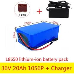 Wnicek 36V 20000mAh e Bike Lithium-ion Battery 10S 6P 20AH E-Bike Battery Pack Rechargeable Battery for Electric Bicycles Electric Scooters Electric Cars Electric Motorcycles with Charger