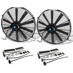 (Pack of 2) 16 Inch High Performance 12V Electric Slim Radiator Cooling Fan w/Mounting Kit - Black