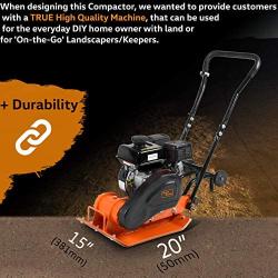 SuperHandy Plate Compactor Rammer 7 HP Gas Engine 4200-Pounds of Compaction Force Rammer Jumping Jack Tamper 20 × 15 Inch Plate for Paving Landscapes Sidewalks Patios EPA/CARB Compliant