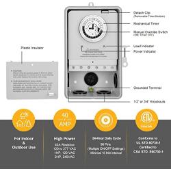 Suraielec Pool Timer, 24-Hour Cycle Mechanical Timer Switch, 40 AMP, 2HP, 120, 240, 277 VAC, Outdoor Indoor Heavy Duty Pool Controller Timer Box for Pool Pump, Water Heater, Spa, Powerful Appliances