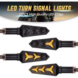 Acelane 4PCS Motorcycle Indicators Flowing Turn Signal Lights LED Turn Signals 12V 12 LEDs for Motorcycle Motorbike Scooter Quad Cruiser Off Road Y Shape