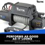 TACTIK 10,000 lb High Performance Winch with Integrated Solenoid, Steel Cable - 5.5 HP Electric Winch - 12-Foot Remote Controller - Bumper Mount Offroad Tow Recovery - Fits Jeep, Trucks, SUVs