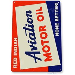 Tinworld Tin Sign Red Indian Aviation Motor Oil Retro Rustic Oil Gas Station Metal Sign Decor Garage Hangar Cave B796
