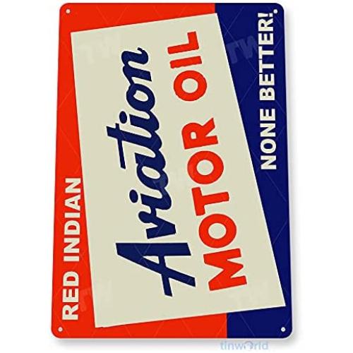 Tinworld Tin Sign Red Indian Aviation Motor Oil Retro Rustic Oil Gas Station Metal Sign Decor Garage Hangar Cave B796