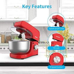 KUPPET Stand Mixer, 8-Speed Tilt-Head Electric Food Stand Mixer with Dough Hook, Wire Whip & Beater, Pouring Shield, 4.7QT Stainless Steel Bowl (Red)
