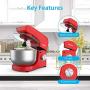 KUPPET Stand Mixer, 8-Speed Tilt-Head Electric Food Stand Mixer with Dough Hook, Wire Whip & Beater, Pouring Shield, 4.7QT Stainless Steel Bowl (Red)
