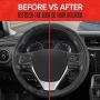 Motor Trend GripDrive Faux Black Leather Steering Wheel Cover for Car Truck Van SUV, Small 14 inch Size, Gray Accent Stitched Car Steering Wheel Cover