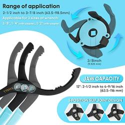 SHALL 4PC Oil Filter Removal Set, Universal 3-Jaw Oil Filter Wrench, 12 Inch Adjustable Metal Oil Filter Plier, 2PC Adapters, for Pulling Oil Filters from Cars, Motorcycles, 2-Pack PVC Gloves Included