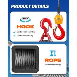 NEWTRY 3 in 1 Electric Hoist Winch 1,100lb Wireless Remote Control, Cable Remote Control, 110/120 Volt Portable Power Electric Hoist, Vertically & Horizontally, Lift 16ft/min