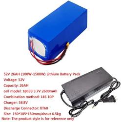 Jieoto 52V Ebike Battery 26Ah 30Ah Lithium-ion Battery Pack Waterproof E-Scooter/Electric Tricycles/Golf Cart/Mountain Bike Replacement Battery Fit for 1500W 1200W 1000W 750W 500W Motor