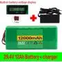 Jieoto 29.4V 12000mAh Lithium Battery Pack 12AH 7S5P Electric Bike Battery for 200W 250W 350W Motor for Electric Scooters Electric Tools with Voltage Display+ Charger