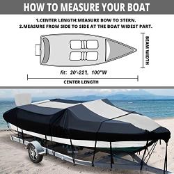 Autolion Trailerable Boat Cover 600D Heavy Duty Waterproof UV All-Weather with Motor Cover(20-22L 100