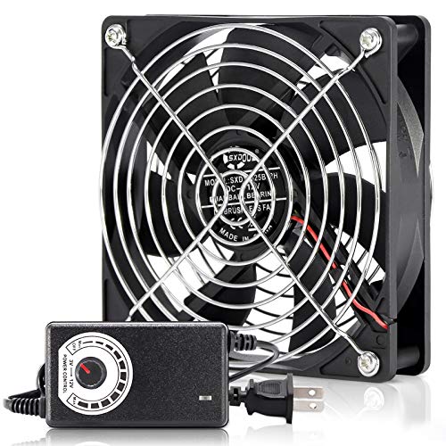 SXDOOL 120mm 110V 115V 120V AC Powered Fan with Speed Controller DC 3V to 12V, for Router Receiver DVR Playstation Xbox Component Cooling