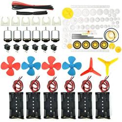 EUDAX 6 set Rectangular Mini Electric 1.5-3V 24000RPM DC Motor with 84 Pcs Plastic Gears,Electronic wire, 2 x AA Battery Holder ,Boat Rocker Switch,Shaft Propeller for DIY Science Projects