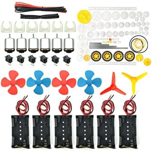 EUDAX 6 set Rectangular Mini Electric 1.5-3V 24000RPM DC Motor with 84 Pcs Plastic Gears,Electronic wire, 2 x AA Battery Holder ,Boat Rocker Switch,Shaft Propeller for DIY Science Projects