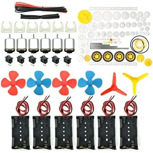 EUDAX 6 set Rectangular Mini Electric 1.5-3V 24000RPM DC Motor with 84 Pcs Plastic Gears,Electronic wire, 2 x AA Battery Holder ,Boat Rocker Switch,Shaft Propeller for DIY Science Projects