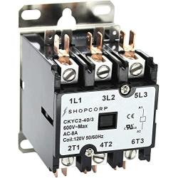 Shopcorp 40 Amp 3 Pole Normally Open, 600V Definite Purpose, Magnetic Contactor – HVAC Heavy Duty, 110/120V Coil, Motor Load 40A and Lighting Load 50A