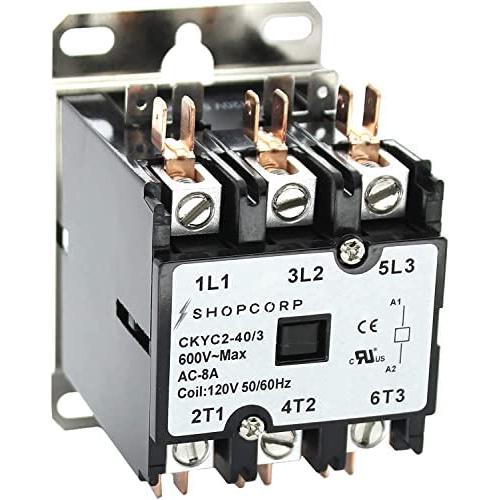 Shopcorp 40 Amp 3 Pole Normally Open, 600V Definite Purpose, Magnetic Contactor – HVAC Heavy Duty, 110/120V Coil, Motor Load 40A and Lighting Load 50A