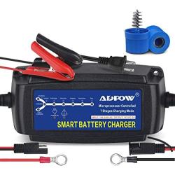 ADPOW 5A 12V Automatic Smart Battery Charger Automotive Maintainer 7-Stages Trickle Charger for Deep Cycle Battery Car Marine Trolling Motor Boat Truck Lawn Mower RV AGM with Terminal Cleaning Brush