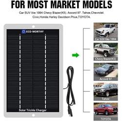 12V Solar Car Battery Trickle Charger & Maintainer 2.5W Waterproof Solar Panel with Cigarette Lighter & Alligator Clips for Car, RV, Boat, Motor, Lawn Mower