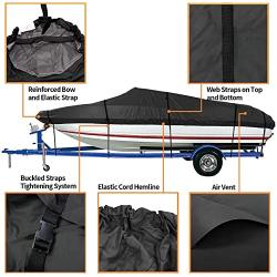 iCOVER Trailerable Boat Cover- 14-16 Waterproof Heavy Duty Marine Grade Canvas Fits V-Hull-Fish&Ski-Pro-Style-Fishing Boat-Runabout-Bass Boat- up to 14ft-16ft Long and 68