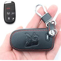 for Charger Challenger Scat psck 5 Button Leather Keyless Entry Remote Control 5 Buttons Smart Key Fob Cover Pouch Bag Jacket Case Protector Shell (Black Key Cover)