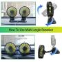 Car Cooling Fan,360° Adjustable Dual Head Cooling Air Fan Brushless Motor Low Noise Automobile Vehicle Fan Micro USB for Car/SUV/RV/Truck/Boat Use (Without Coloured Light)